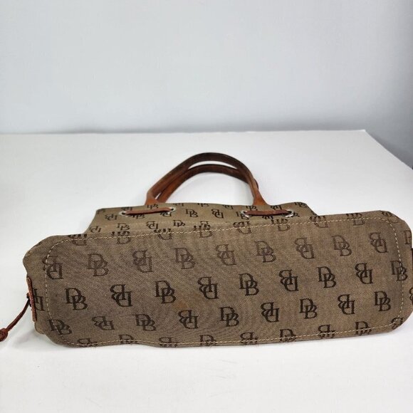 Dooney & Bourke Khaki Signature Monogram Canvas Tan Leather Tassel Tote - Picture 11 of 16